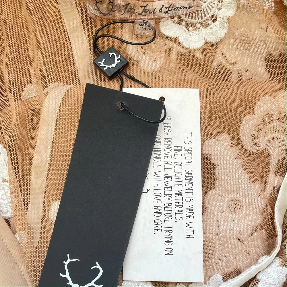 SOLD. For Love And Lemons NWT Eleanora Nude Tulle White Floral Embroidery Maxi - Picture 5 of 9